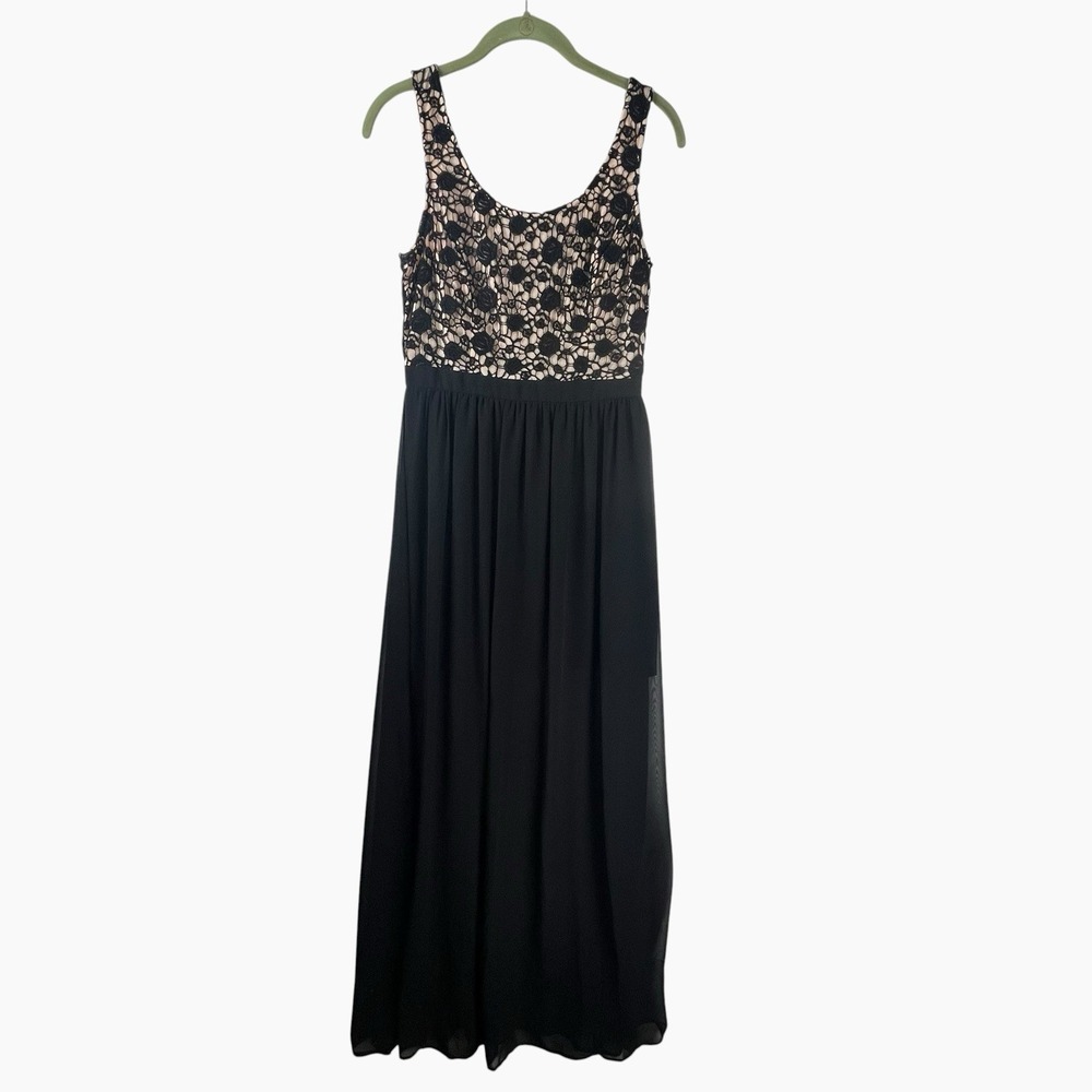 Lauren Conrad Dress Sz 6 Sleeveless Maxi Black Floral Crochet Overlay Sheer